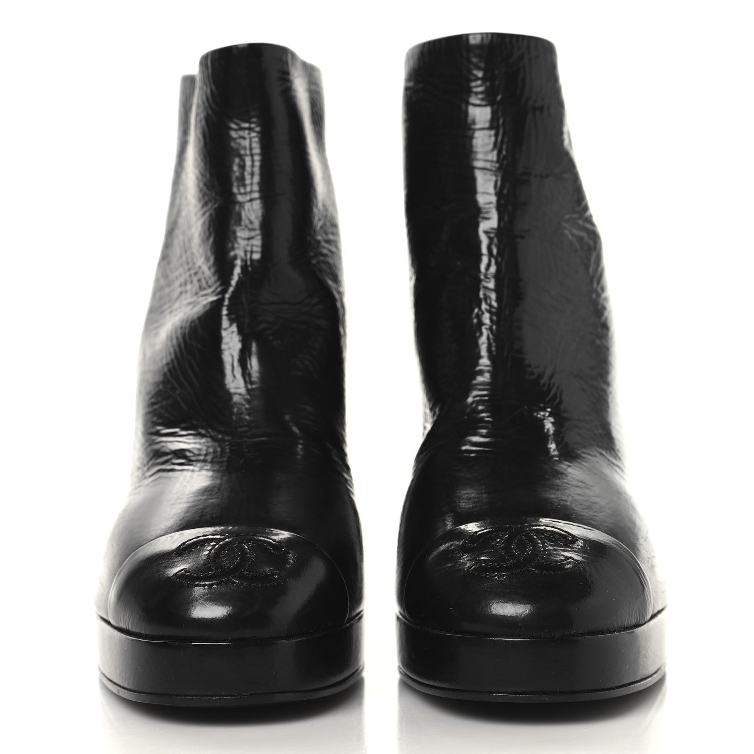 Chanel Crumpled Calfskin Cap Toe CC Ankle Boots 35.5 Black 3 of 9