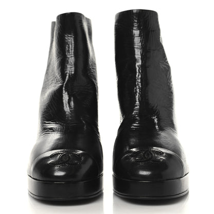 Chanel Crumpled Calfskin Cap Toe CC Ankle Boots 35.5 Black 3 of 9