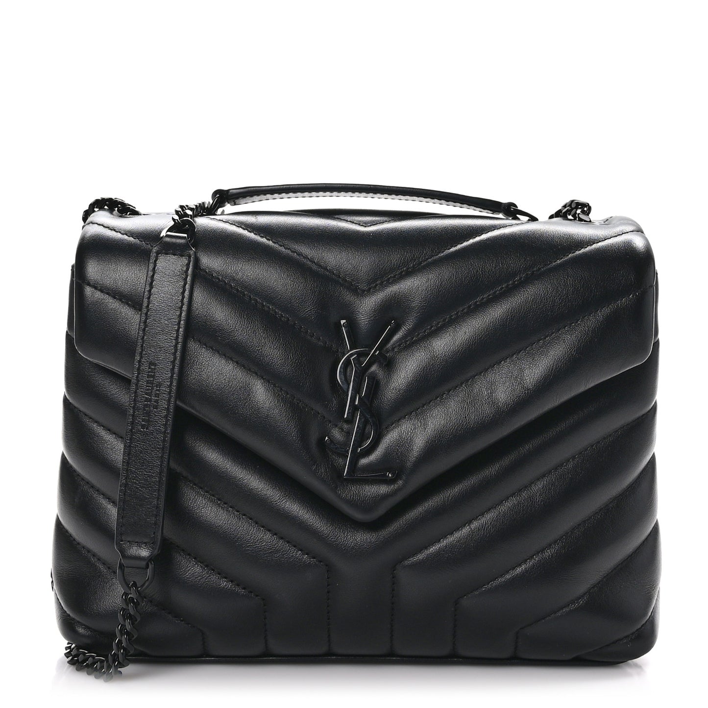 Calfskin Y Quilted Monogram Monochrome Small Loulou Chain Satchel Black