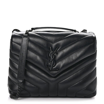 Saint Laurent Calfskin Y Quilted Monogram Monochrome Small Loulou Chain Satchel Black 2 of 12