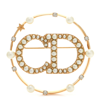 Christian Dior Crystal Pearl Clair D Lune Brooch Gold 1 of 4