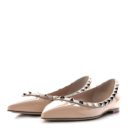 Valentino Garavani Patent Rockstud Ballerina Flats 38 Camel Rose Poudre 3 of 8