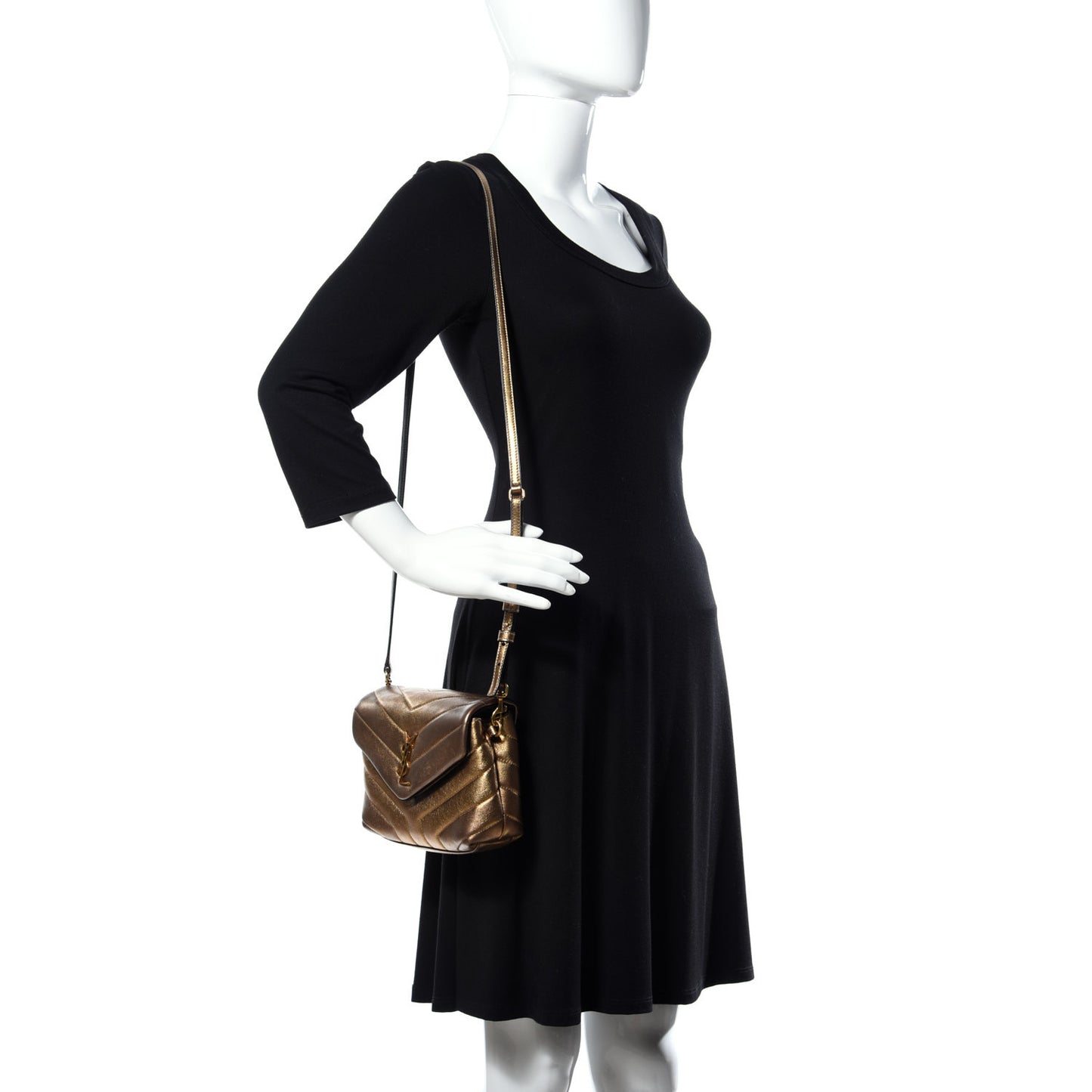 Metallic Calfskin Y Quilted Monogram Toy Loulou Crossbody Bag Gold