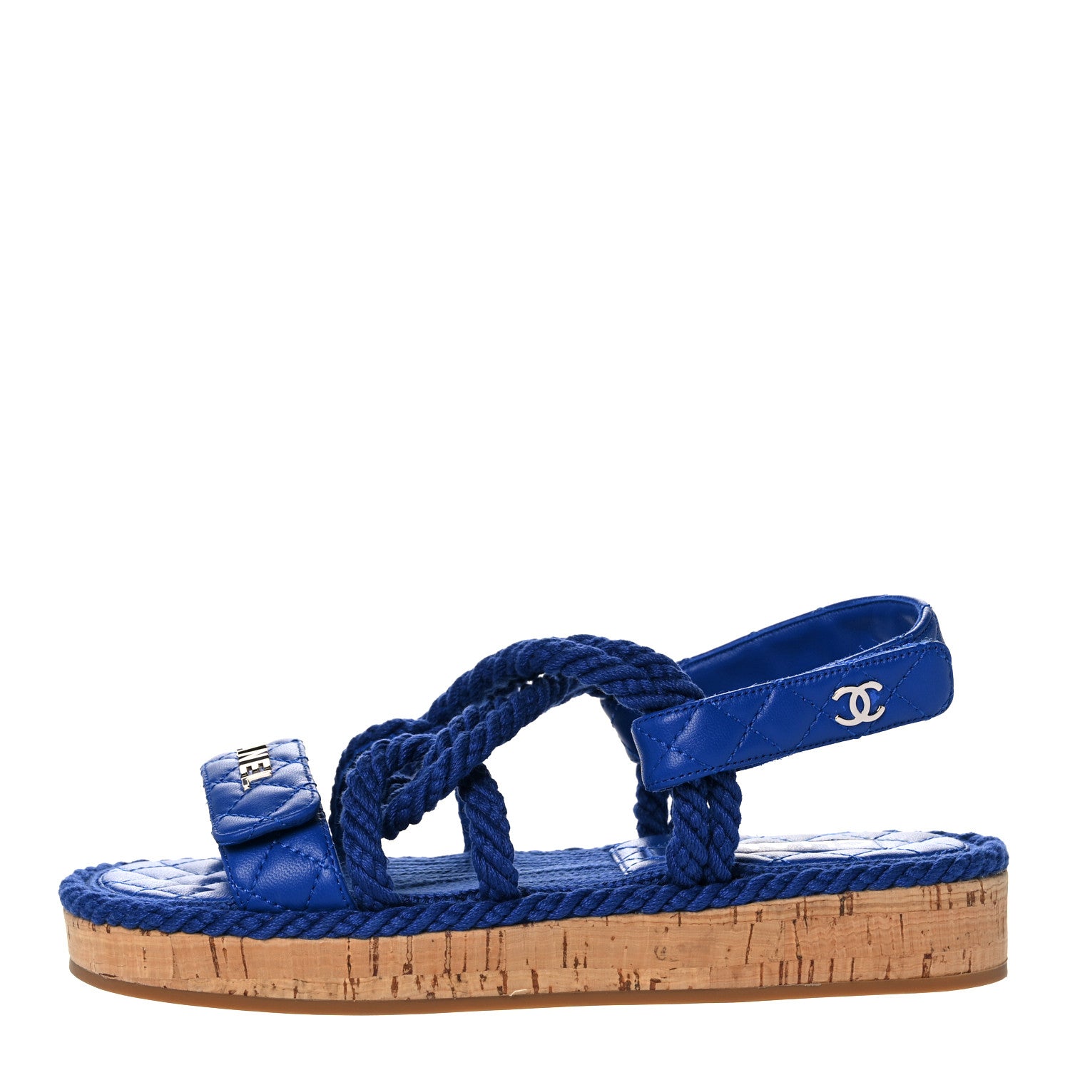 Chanel Cord Lambskin Quilted Logo Sandals 37 Blue 1 of 8