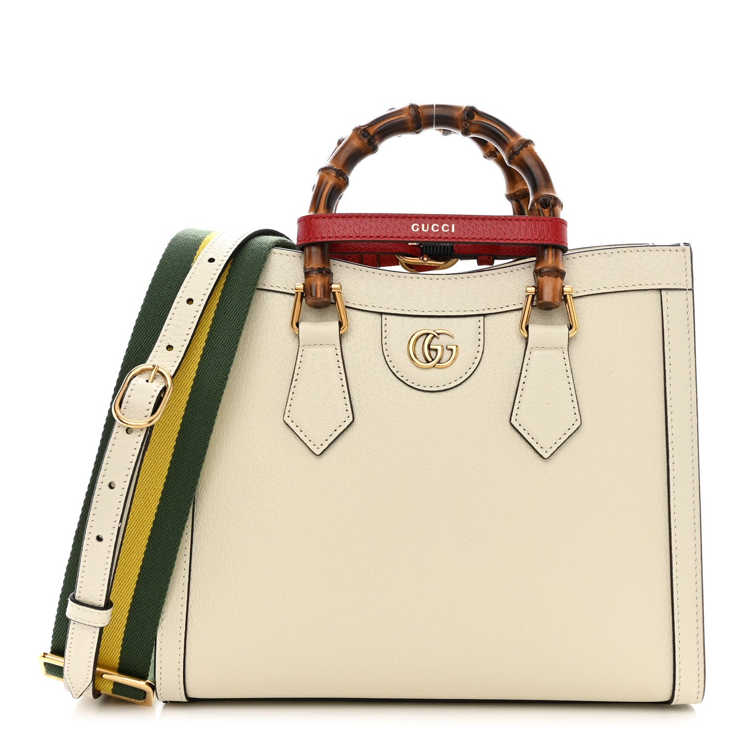 Gucci Textured Dollar Calfskin Web Small Diana Tote Bag Mystic White 1 of 10