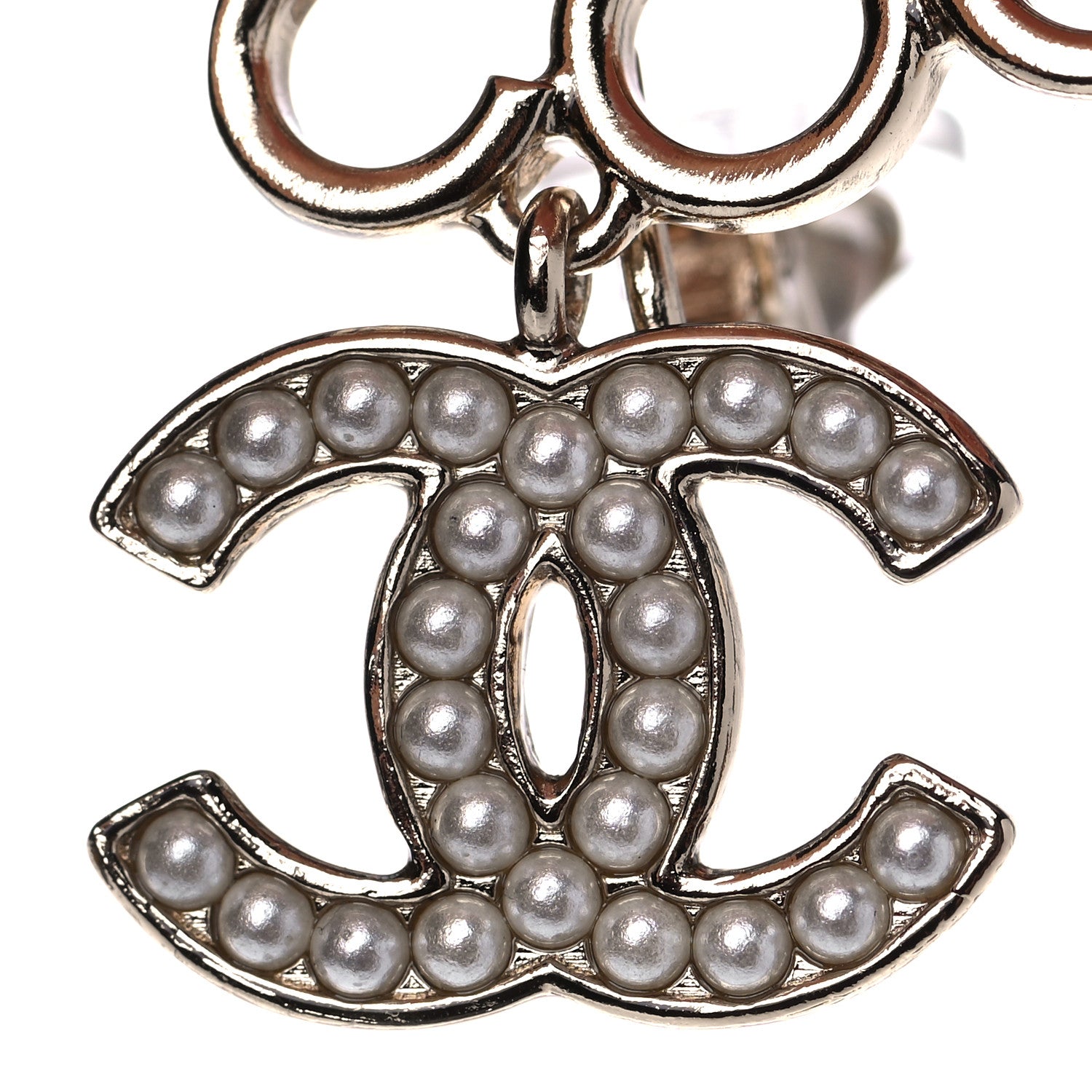 Chanel Metal Pearl CC Coco Climber Clip On Earrings Gold 6 of 6