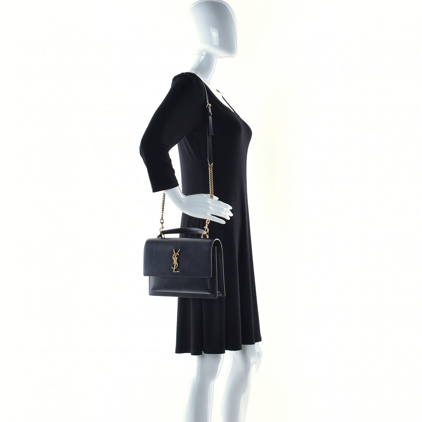 Smooth Calfskin Medium Monogram Sunset Satchel Black
