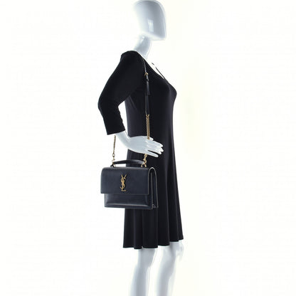 Saint Laurent Smooth Calfskin Medium Monogram Sunset Satchel Black 2 of 11
