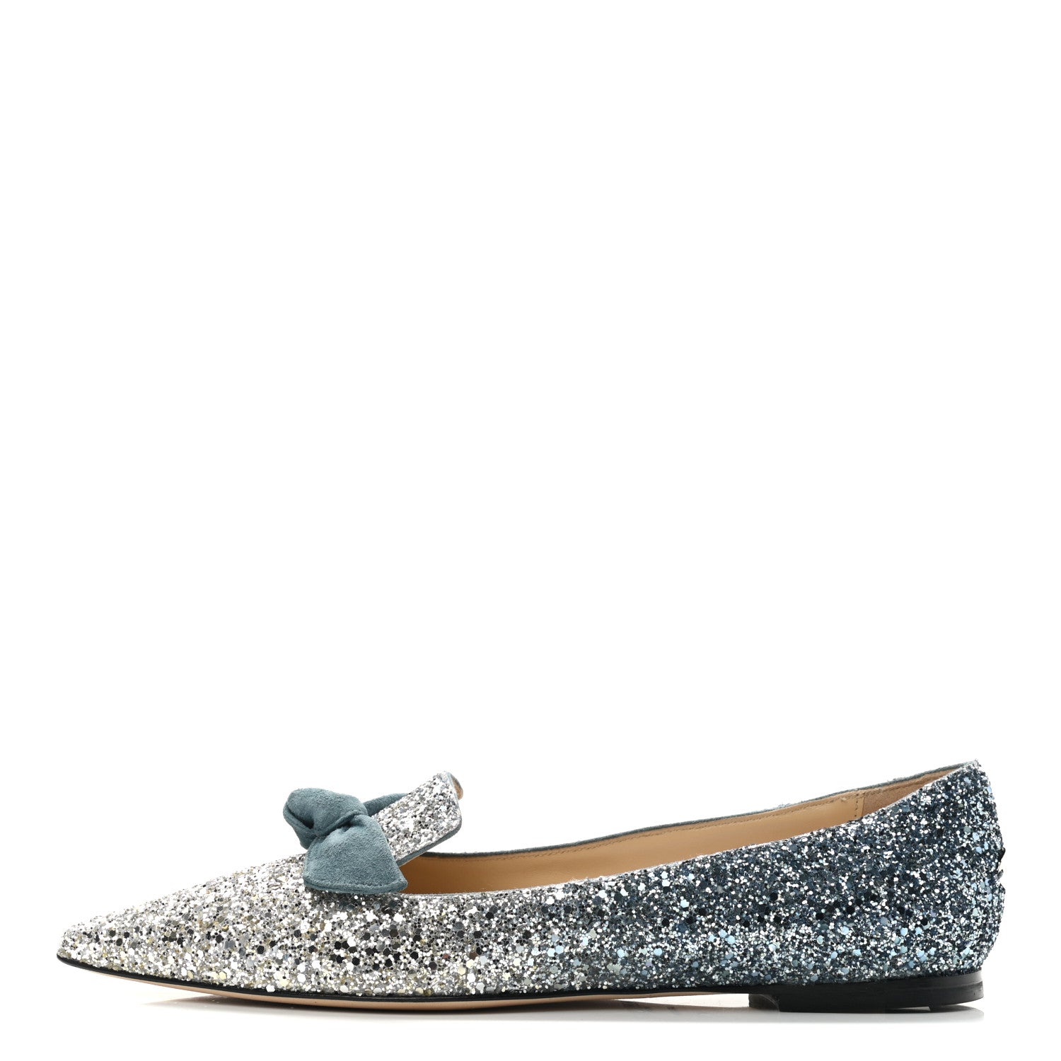 Jimmy Choo Glitter Degrade Fireball Gabie Flats 40 Silver Dusk Blue 1 of 7