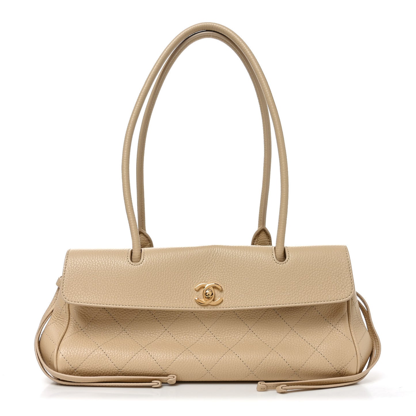 Grained Calfskin Stitched Urban Essentials Small Shopping Bag Beige