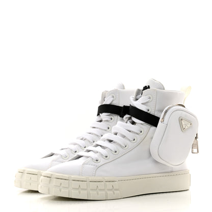 Prada Re-Nylon Gabardine Metal Triangle Logo Wheel Pouch Pocket High Top Sneakers 38 White 3 of 10