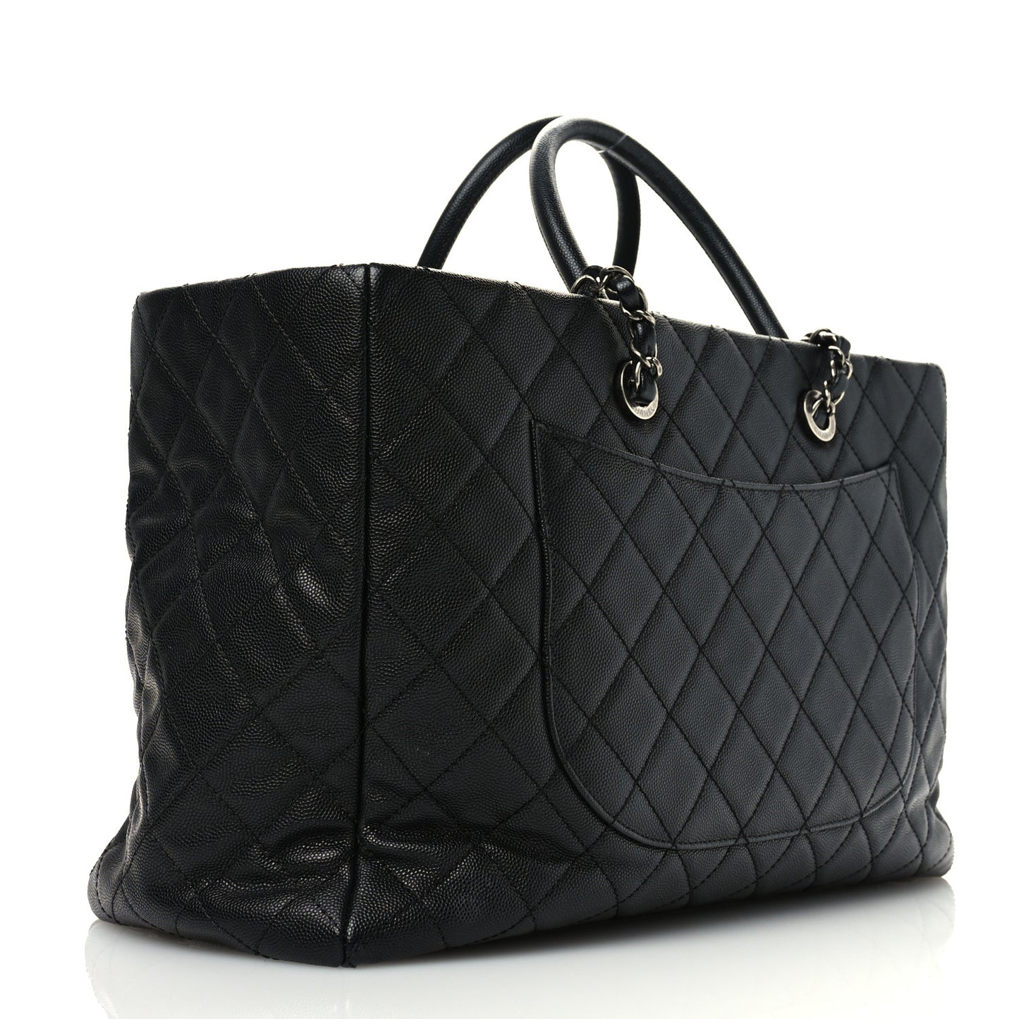 Caviar Quilted Large Coco Handle Shopping Tote Black
