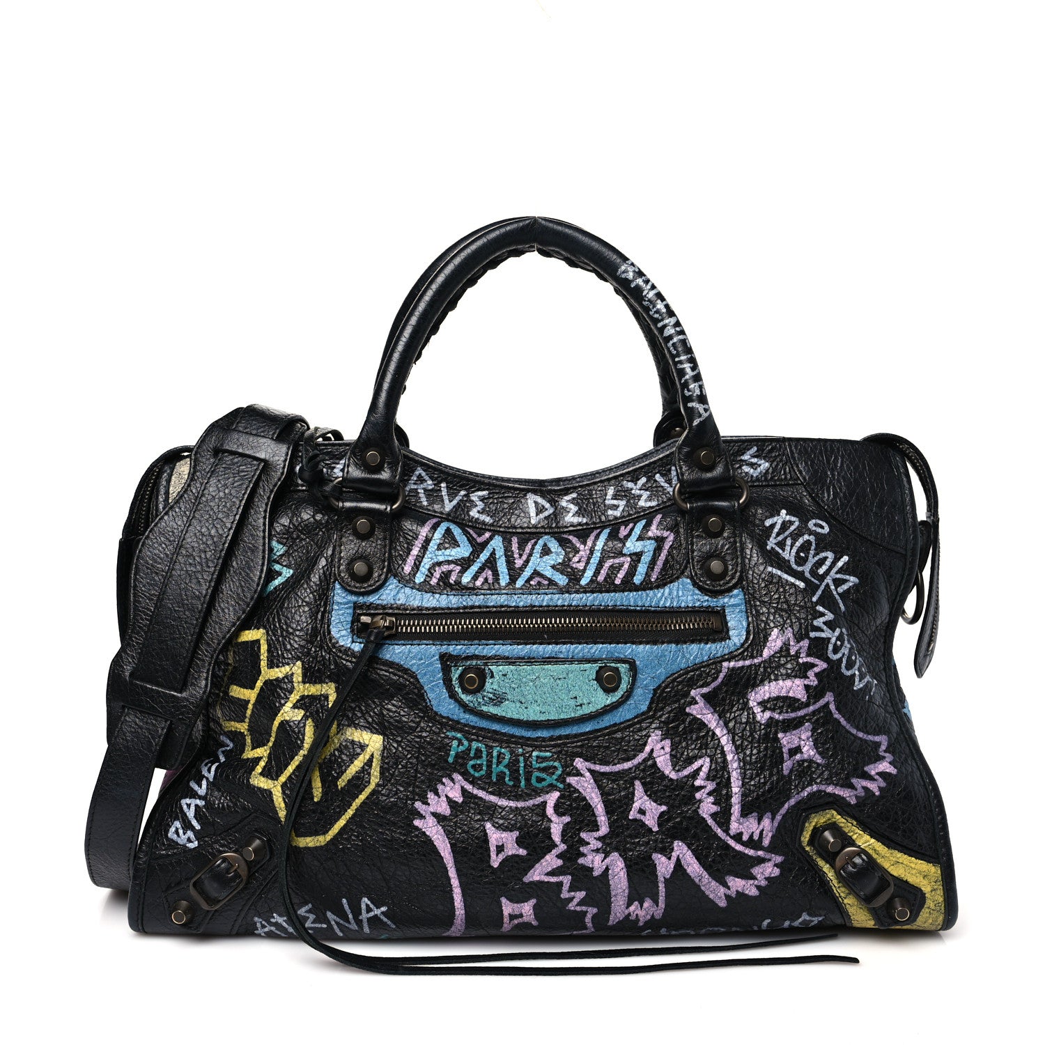 Balenciaga Agneau Graffiti All Over Classic Hardware City Black Multicolor 1 of 12
