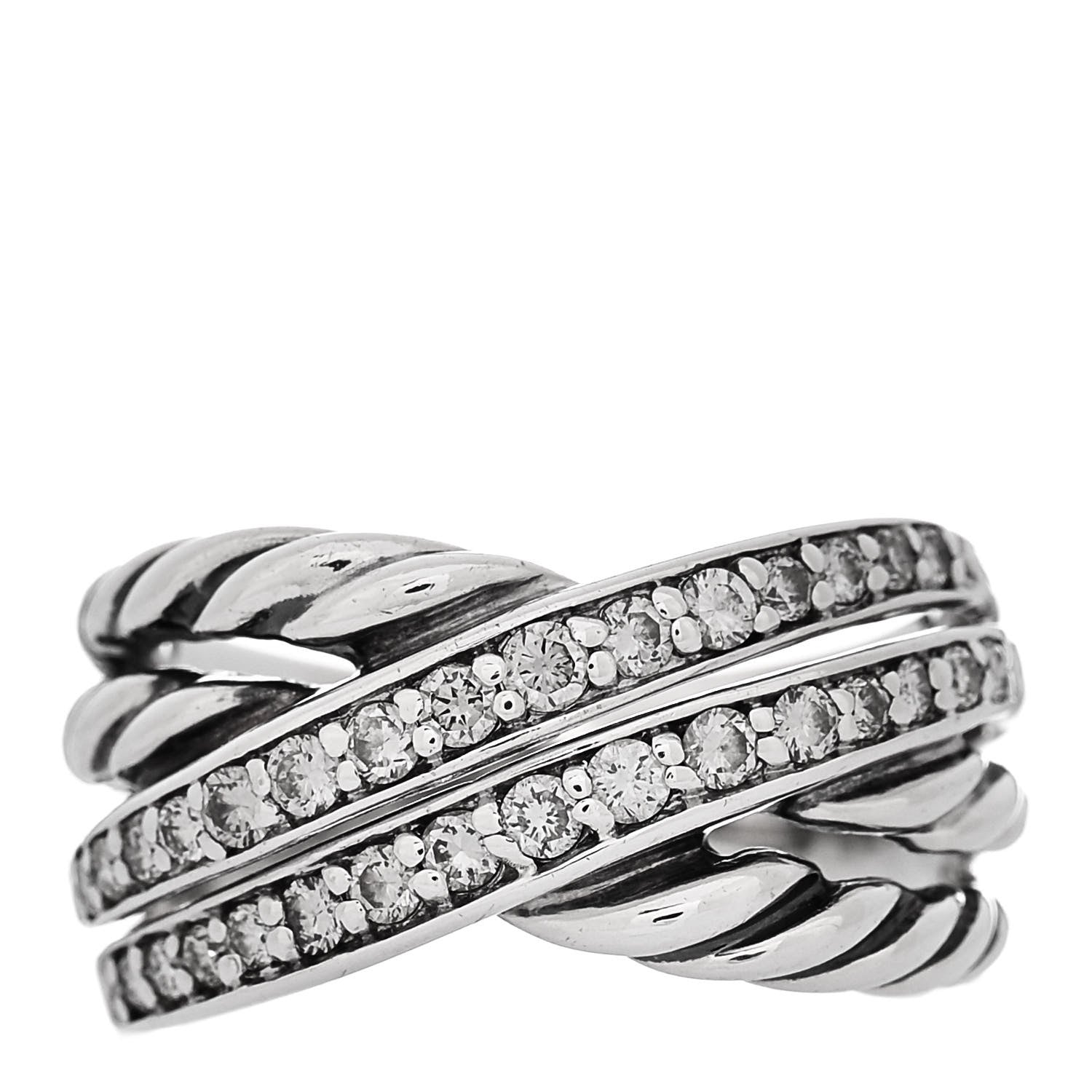 David Yurman Sterling Silver Diamond Double Crossover Cable Ring 54 7 1 of 4
