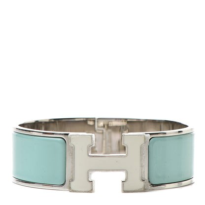 Hermes Enamel Wide Clic Clac H Bracelet GM Lagon White 1 of 6
