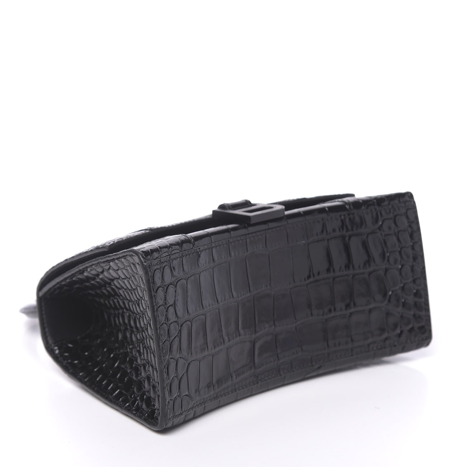 Balenciaga Shiny Calfskin Monochrome Crocodile Embossed Small Hourglass Top Handle Bag Black 4 of 9