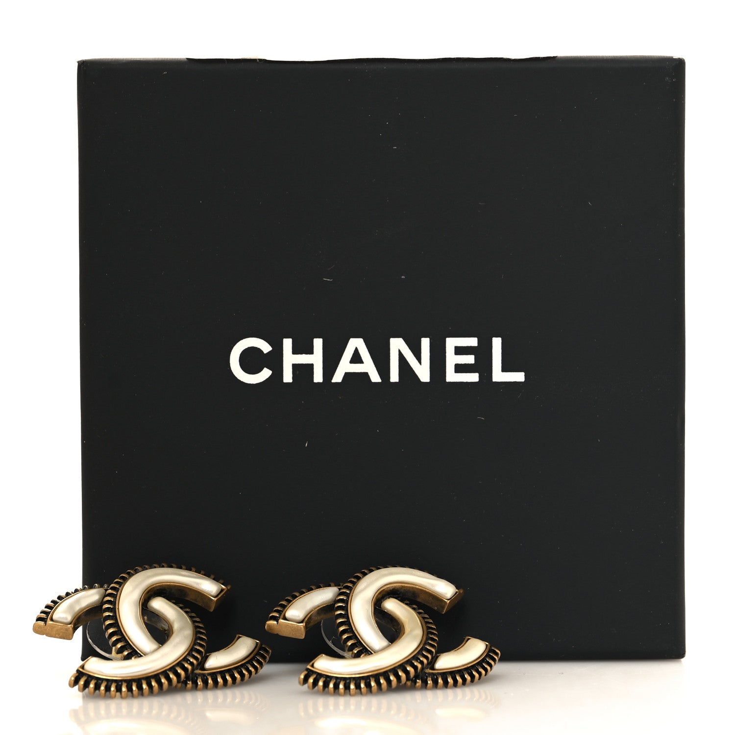 Chanel Metal Enamel CC Earrings Gold White 5 of 5