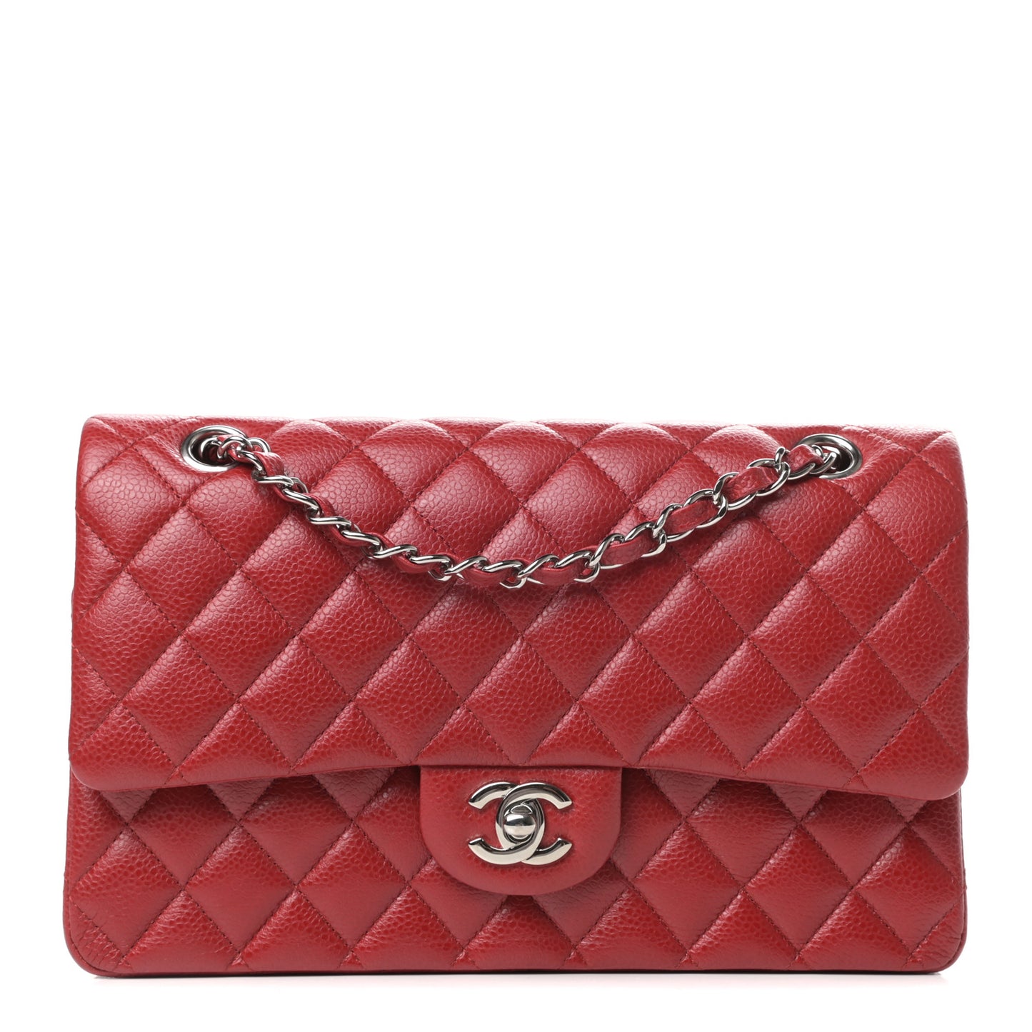 Caviar Quilted Medium Double Flap Dark Red