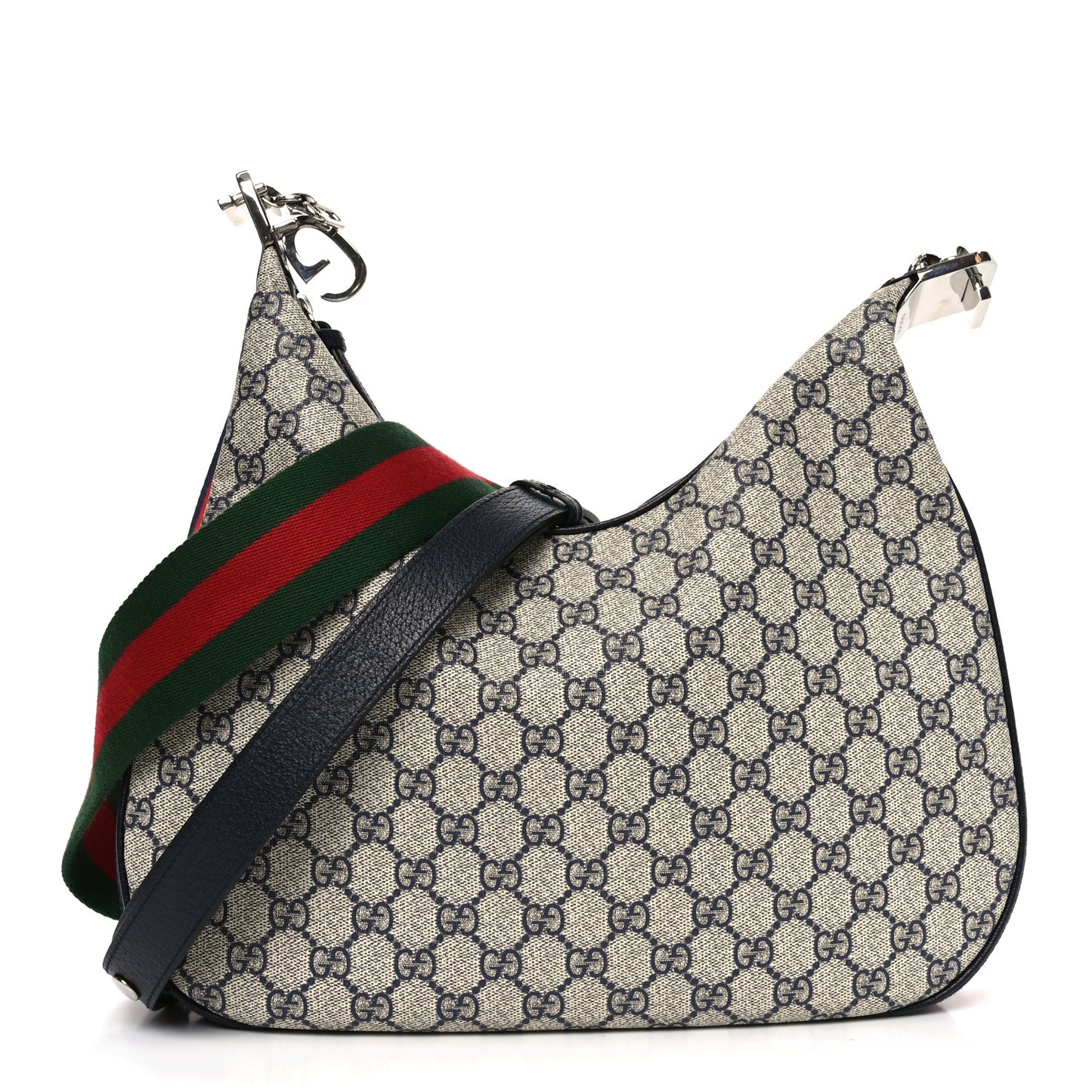 GG Supreme Monogram Textured Calfskin Web Large Attache Shoulder Bag Beige Blue