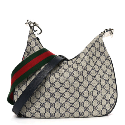 Gucci GG Supreme Monogram Textured Calfskin Web Large Attache Shoulder Bag Beige Blue 1 of 10