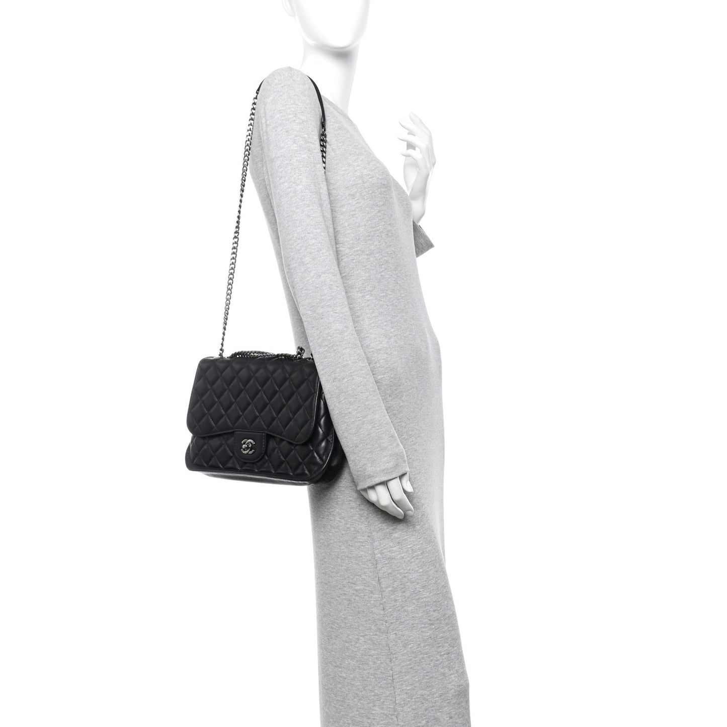 Lambskin Quilted Large Natural CC Flap Black