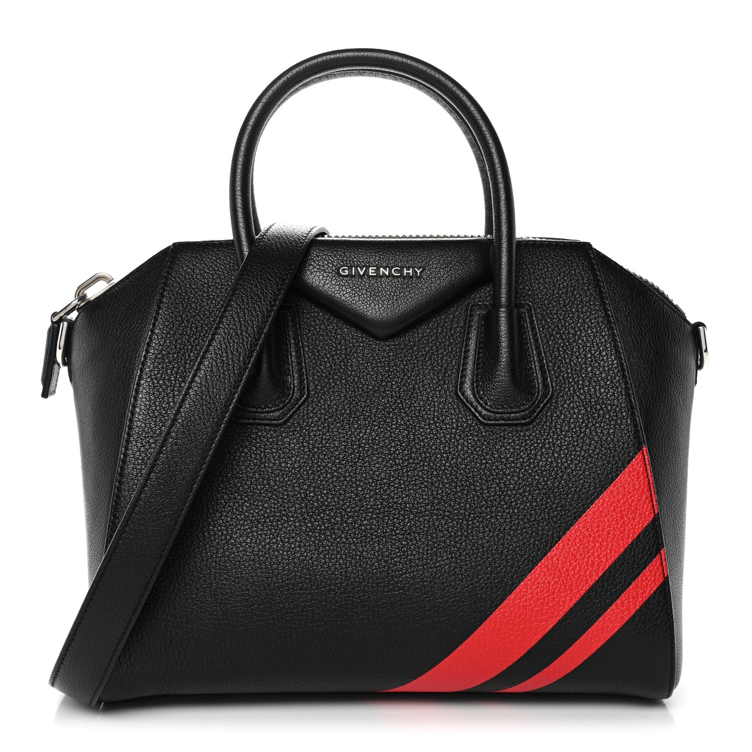 Givenchy Sugar Goatskin Striped Small Antigona Black Red 1 of 11