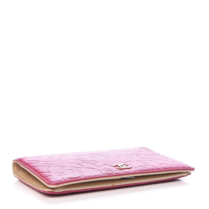 Chanel Lambskin Camellia Embossed Yen Wallet Fuchsia 4 of 10