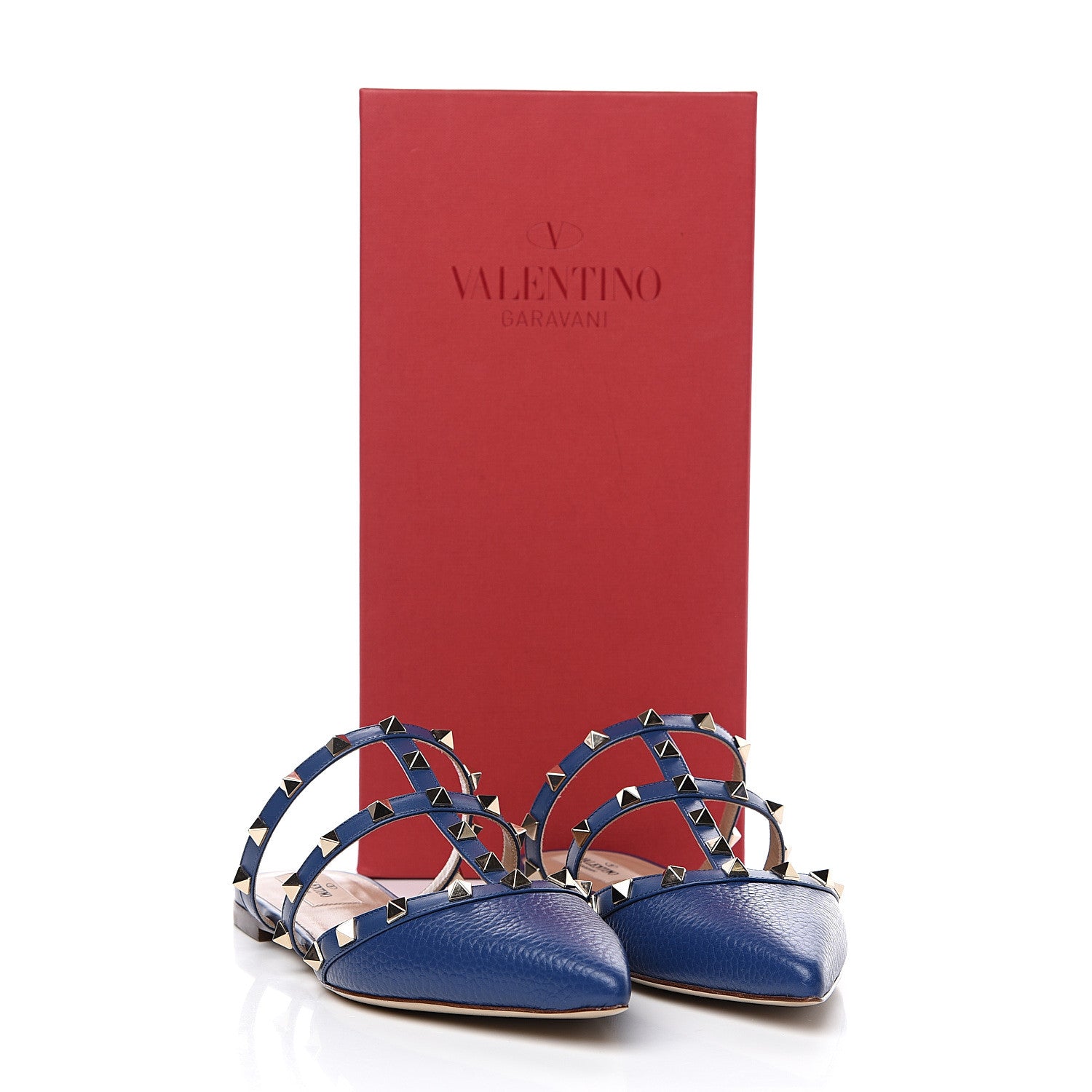 Valentino Garavani Pebbled Calfskin Rockstud Flat Cage Mules 38 Light Ocean 11 of 11