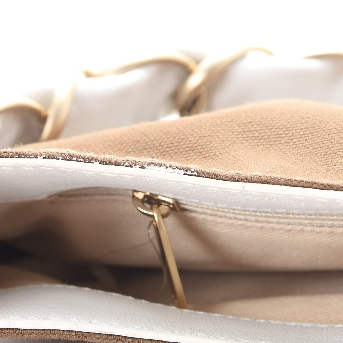 Lambskin Canvas CC Olsen Chain Small Shoulder Bag White Brown