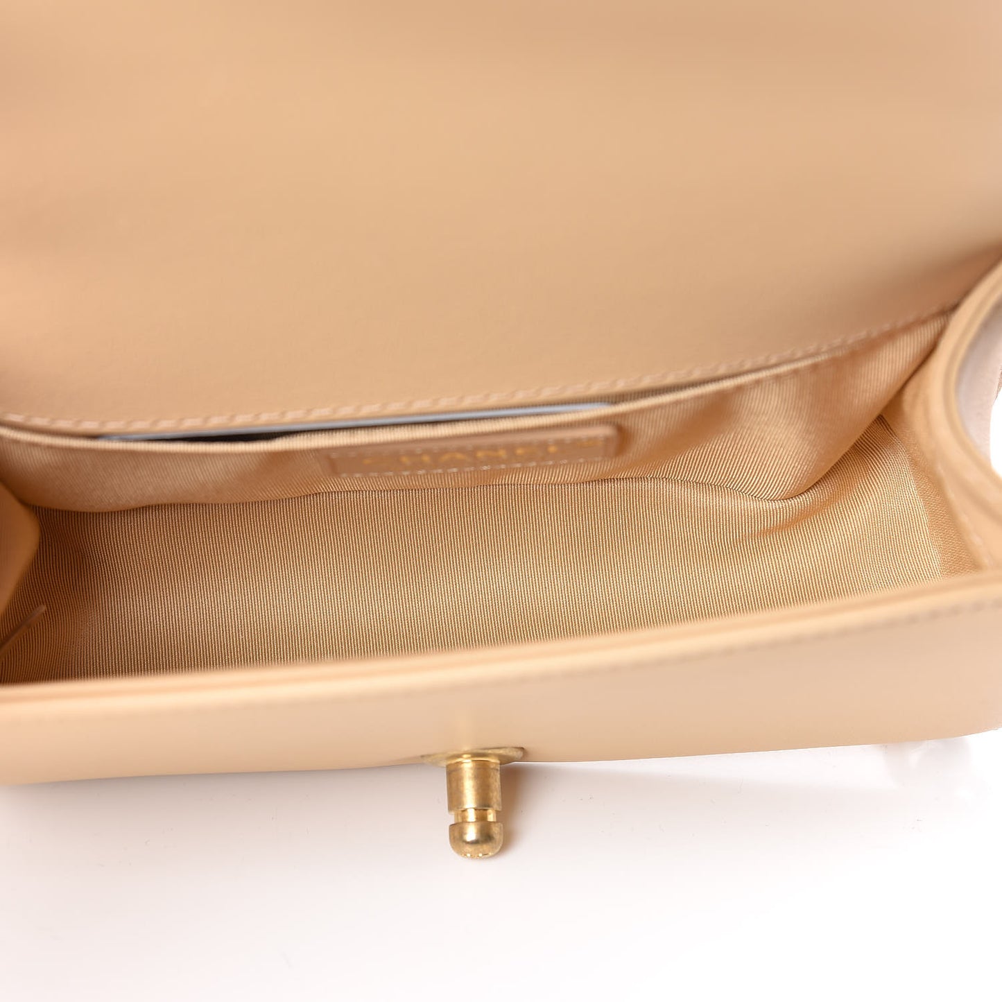 Calfskin Quilted Small Boy Handle Flap Beige