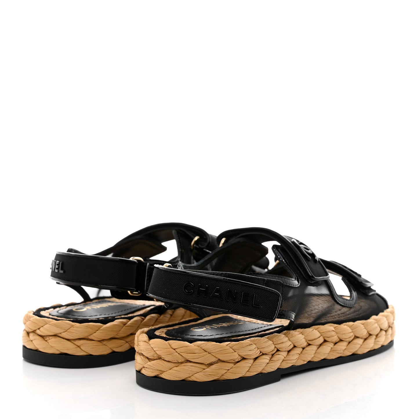 Mesh Patent Calfskin Velcro Dad Sandals 39 Black