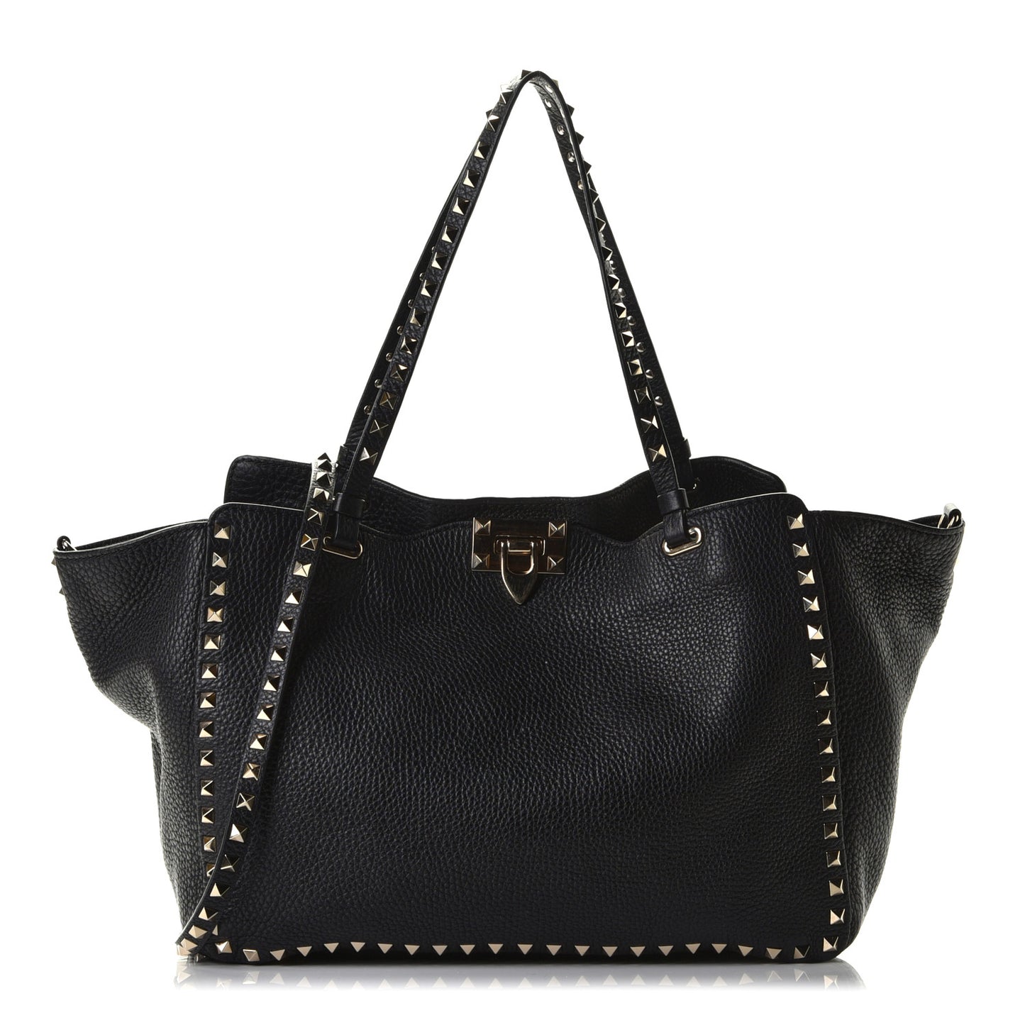 Pebbled Calfskin Medium Rockstud Tote Black