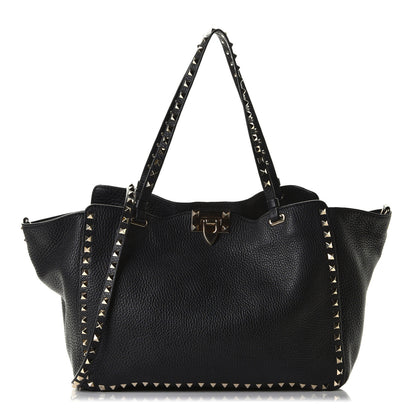 Valentino Garavani Pebbled Calfskin Medium Rockstud Tote Black 2 of 8