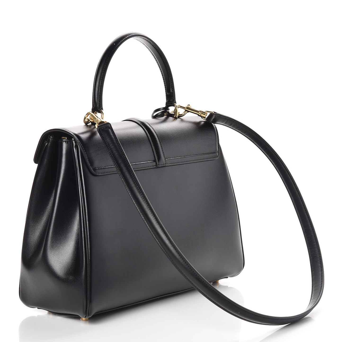 Satinated Calfskin Medium 16 Top Handle Bag Black