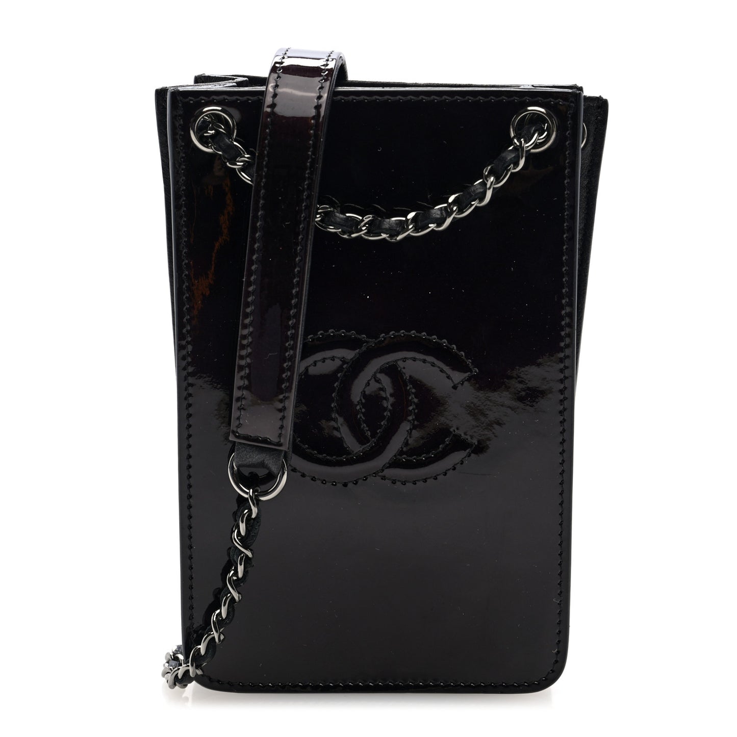 Patent CC Phone Holder Crossbody Black