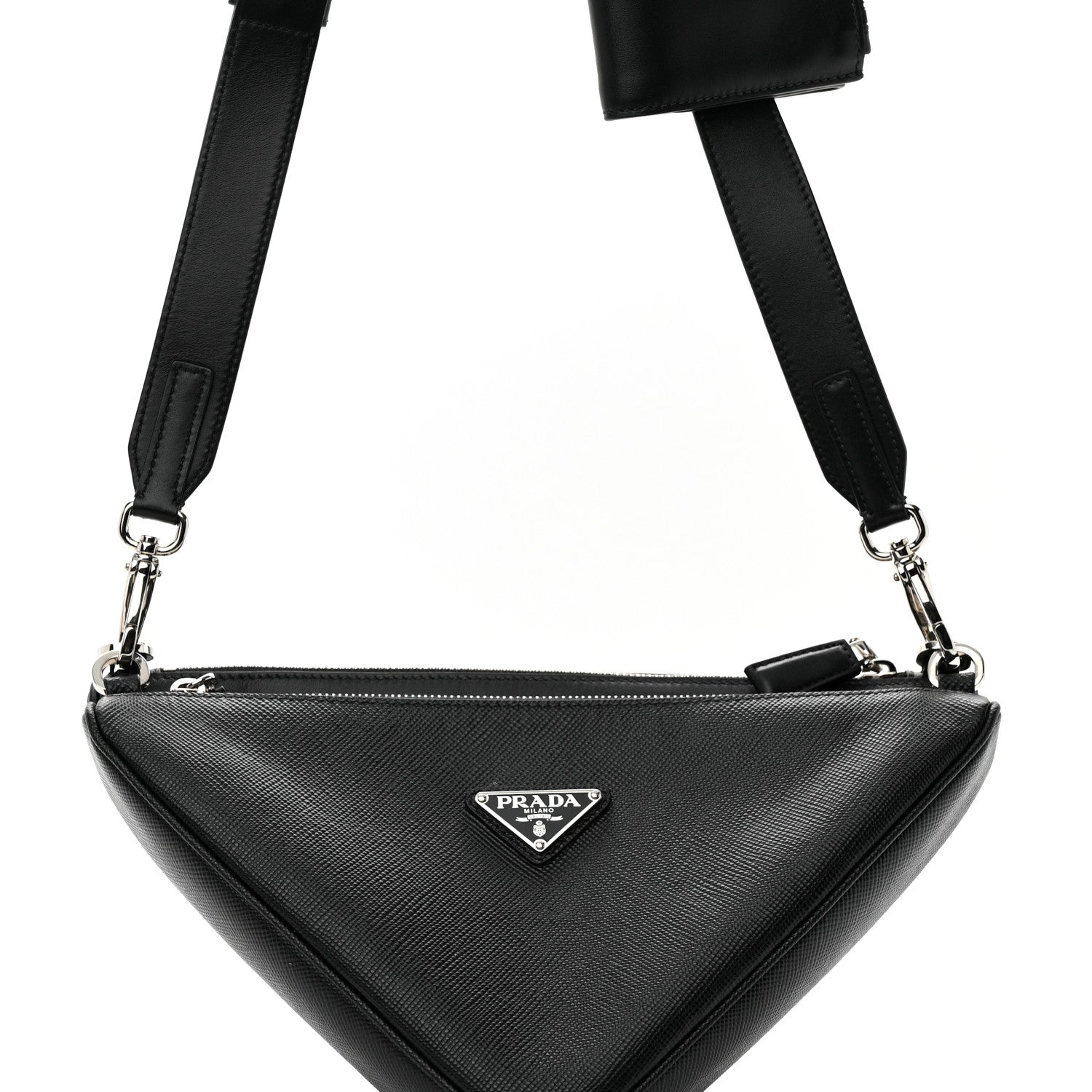 Prada Vitello Saffiano Cuir Double Triangle Shoulder Bag Black 8 of 12
