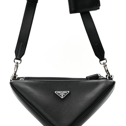 Prada Vitello Saffiano Cuir Double Triangle Shoulder Bag Black 8 of 12