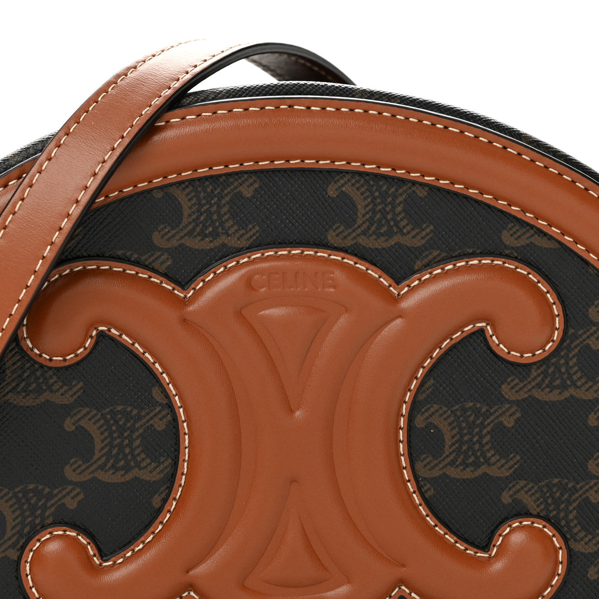 Canvas Calfskin Cuir Triomphe Oval Purse Crossbody Tan