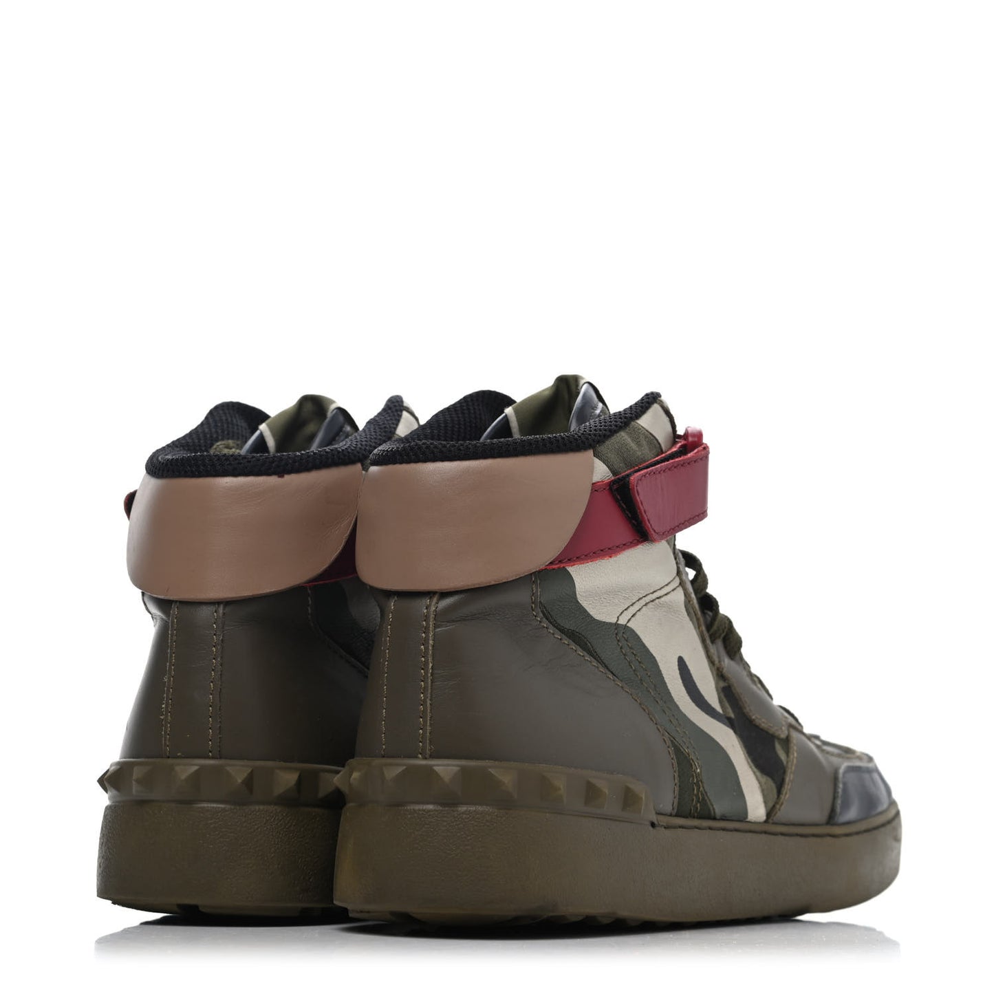 Calfskin Canvas Camouflage Rockstud Rock Be Sneakers 40 Olive