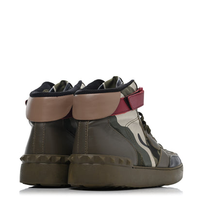 Valentino Garavani Calfskin Canvas Camouflage Rockstud Rock Be Sneakers 40 Olive 3 of 4