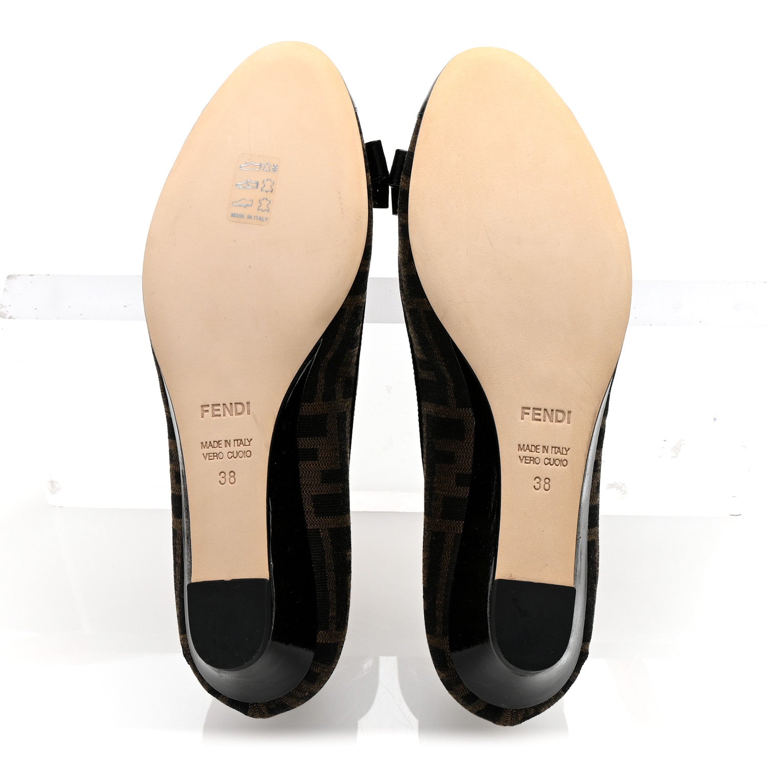Fendi Zucca Vernice Zeppa Wedge Pumps 38 Tobacco Black 6 of 9
