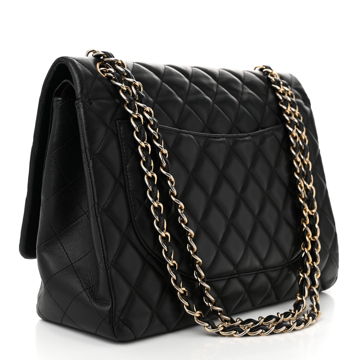 Lambskin Quilted Maxi Double Flap Black