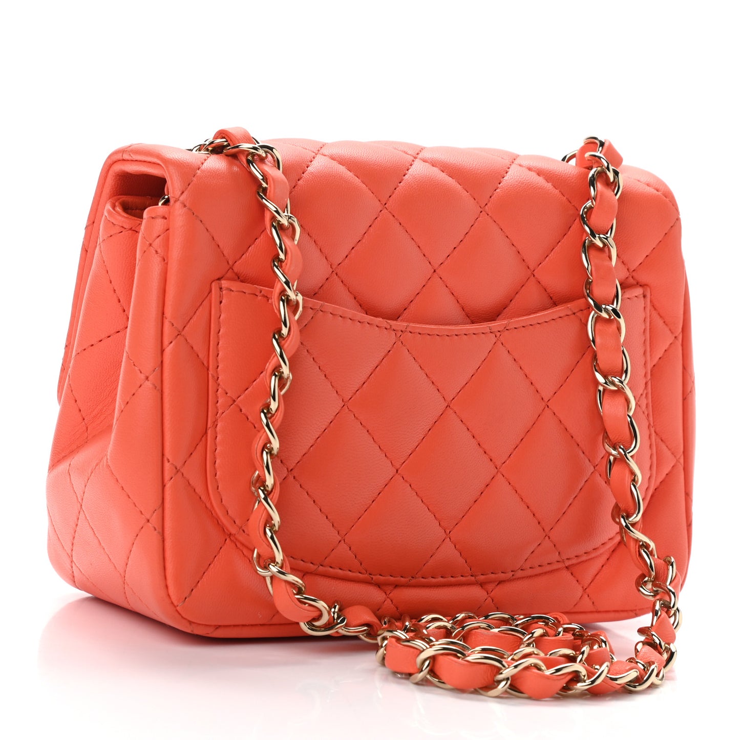 Lambskin Quilted Mini Square Flap Light Orange