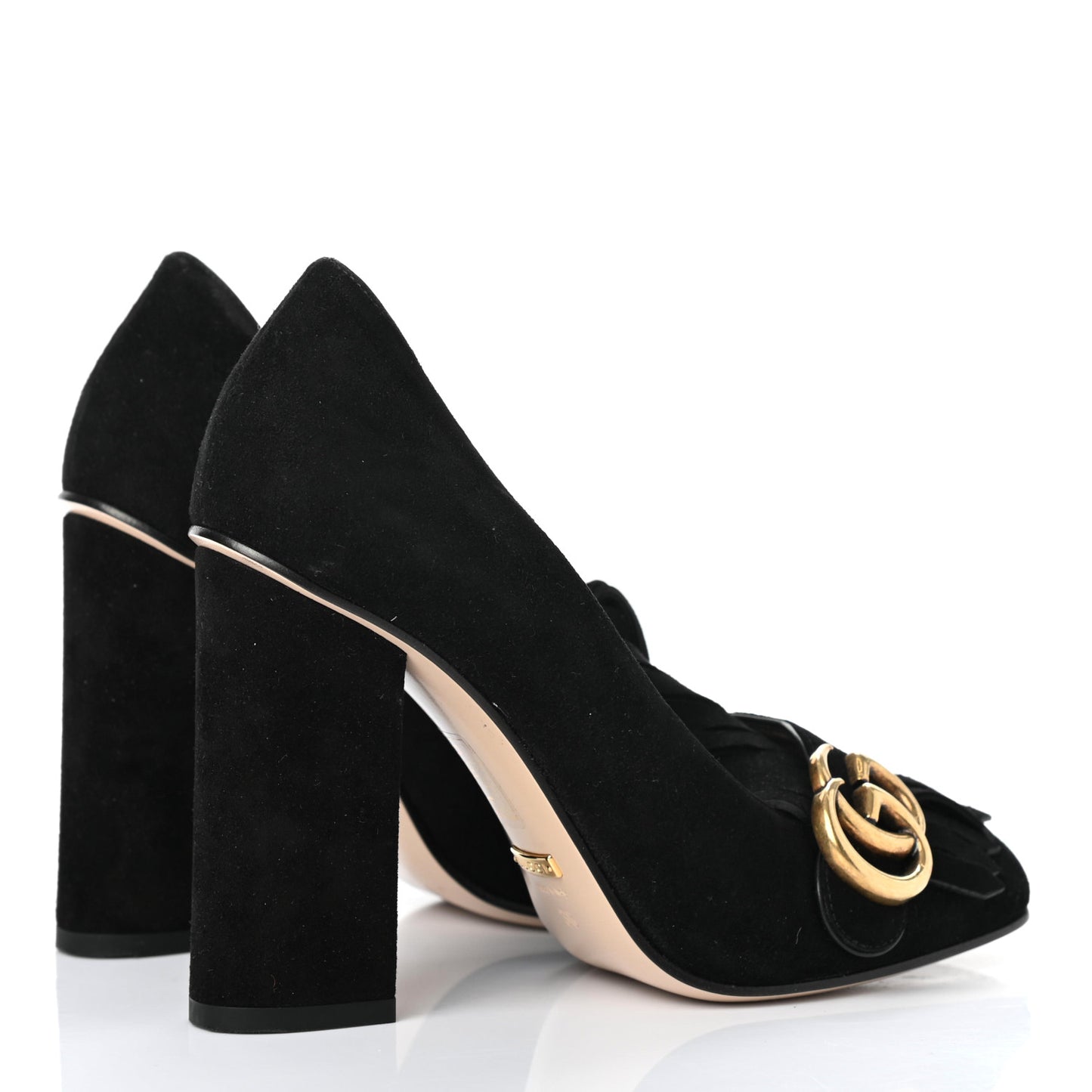 Kid Scamosciato GG Marmont Fringe 105mm Loafer Pumps 36 Black