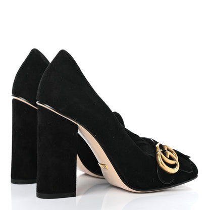 Gucci Kid Scamosciato GG Marmont Fringe 105mm Loafer Pumps 36 Black 4 of 10
