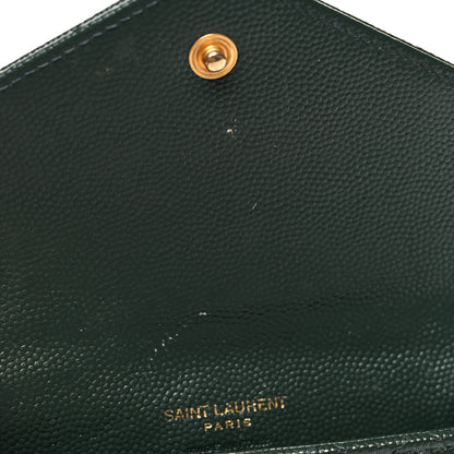 Saint Laurent Grain De Poudre Mixed Matelasse Triquilt Monogram Compact Tri Fold Wallet Dark Green 9 of 9