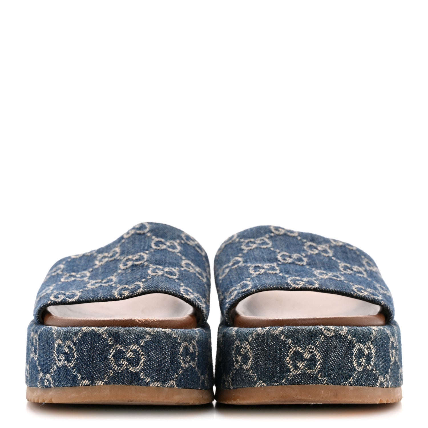 Gucci New Denim GG Monogram Angelina Platform 55mm Slide Sandals 37 Blue Tea 3 of 9