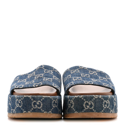 Gucci New Denim GG Monogram Angelina Platform 55mm Slide Sandals 37 Blue Tea 3 of 9