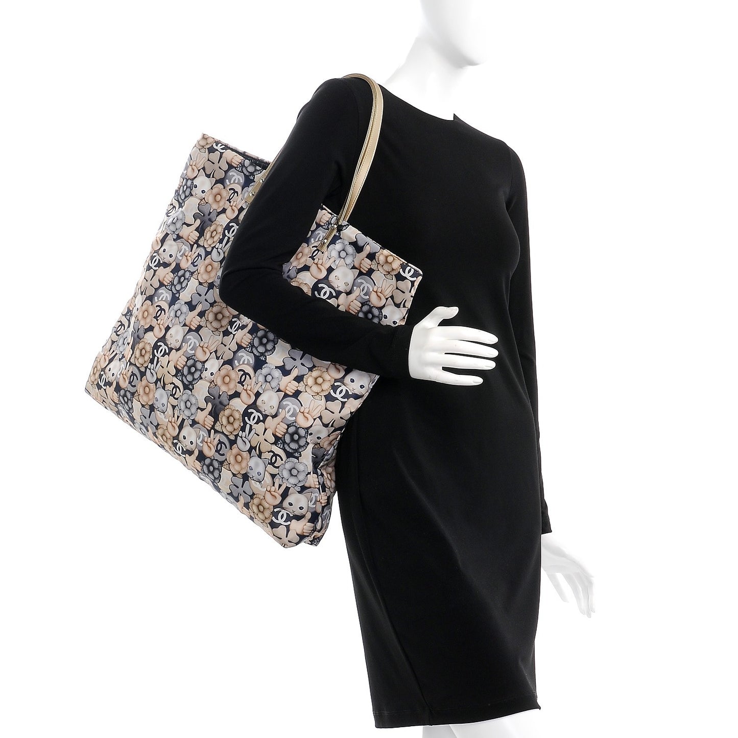 Nylon Cat Emoticon Tote Navy Gold