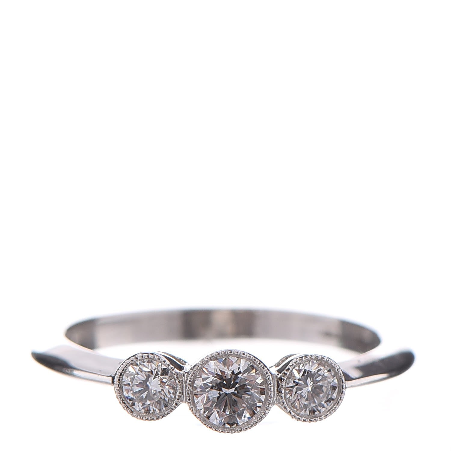 Tiffany Platinum Diamond Three Stone Milgrain Ring 49 4.75 1 of 5